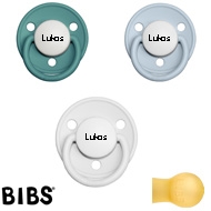 Bibs de LUX Schnuller mit Namen, Rund, Latex, Gr. 1, (Babyblue+White+Island Sea -HK), 3'er Pack